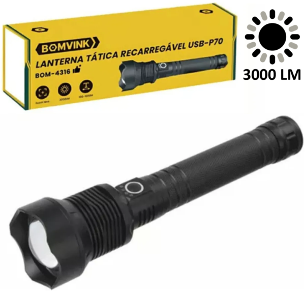 LANTERNA T&Aacute;TICA LED RECARREG&Aacute;VEL COM LASER BOM-4341 BOMVINK