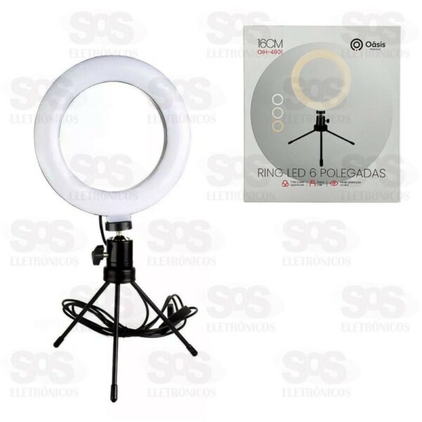LUMINARIA RING LIGHT USB 6'' 16CM COM TRIPÉ OIH-4901 OÁSIS