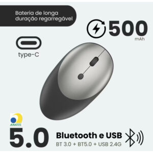 MOUSE SEM FIO RECARREGAVEL TIPO C 500MAH IF-240 800 A 1600DPI HREBOS PREMIUM