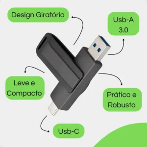 PENDRIVE 64GB DOIS EM 1 USB C E USB METALICO FLASH DRIVE IF-253 AHREBOS