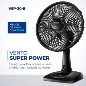 VENTILADOR DE MESA 30CM VSP-30-B SUPER POWER PRETO MONDIAL
