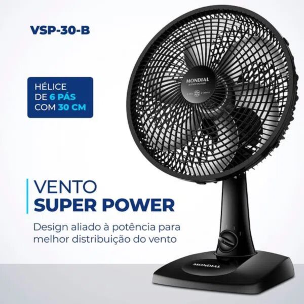 VENTILADOR DE MESA 30CM VSP-30-B SUPER POWER PRETO MONDIAL