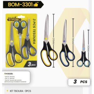 KIT TESOURAS MULTIUSO 3 PEÇAS BOM-3301 BOMVINK