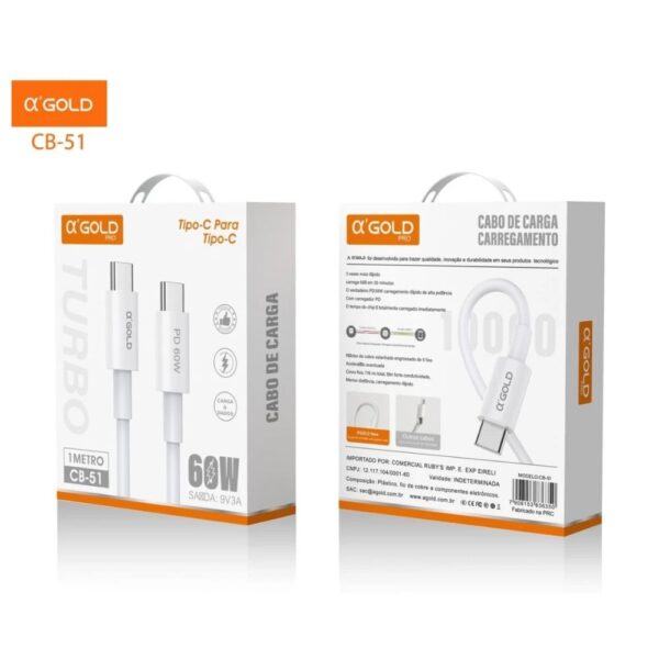 CABO USB C TIPO C 60W 1.0MT AGOLD CB93