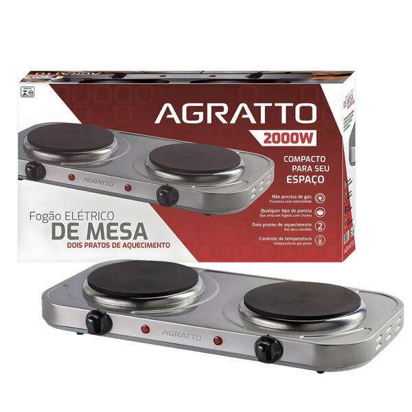 FOGAO ELETRICO DE MESA DUAS BOCAS 2000W FM-02 AGRATTO